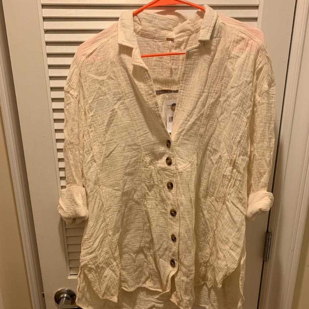 Free people white long sleeve button up